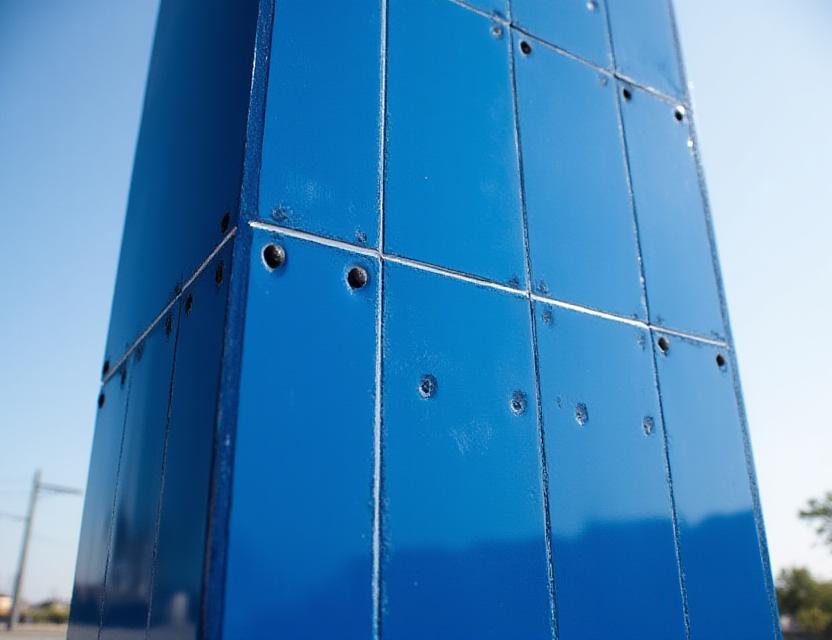 Coluna de pedágio revestida em cerâmica azul deep